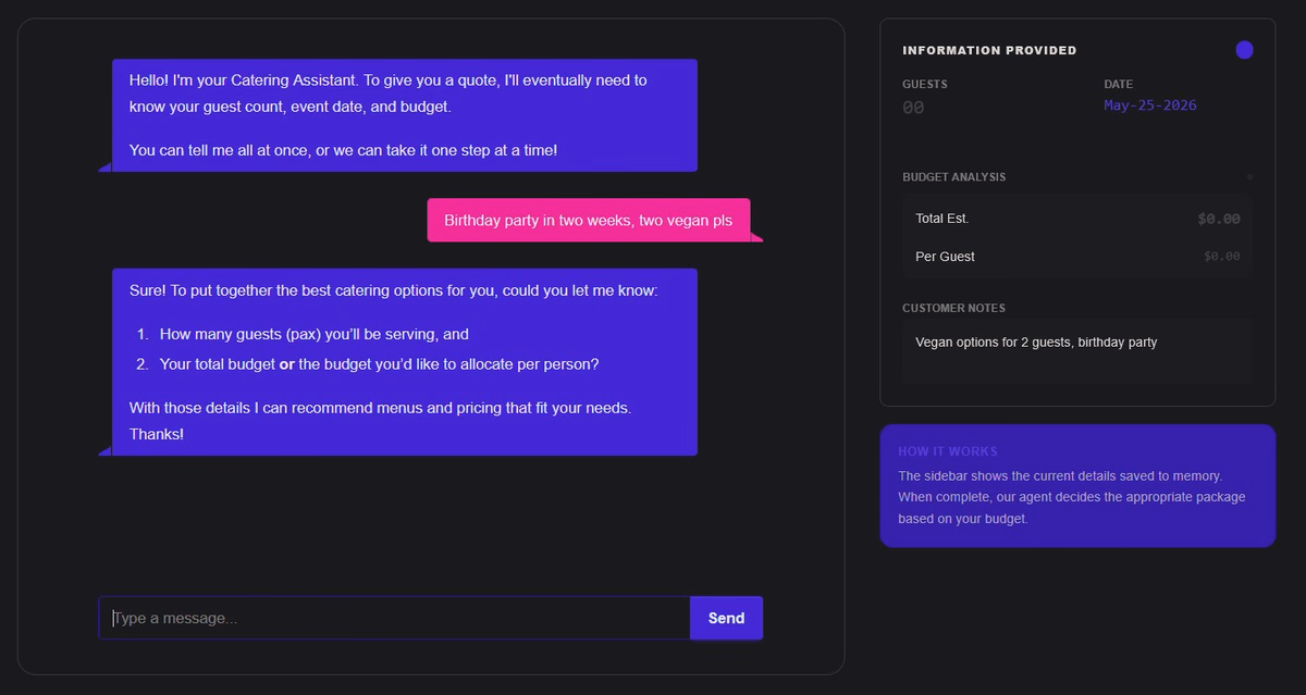 Screenshot of Catering Concierge