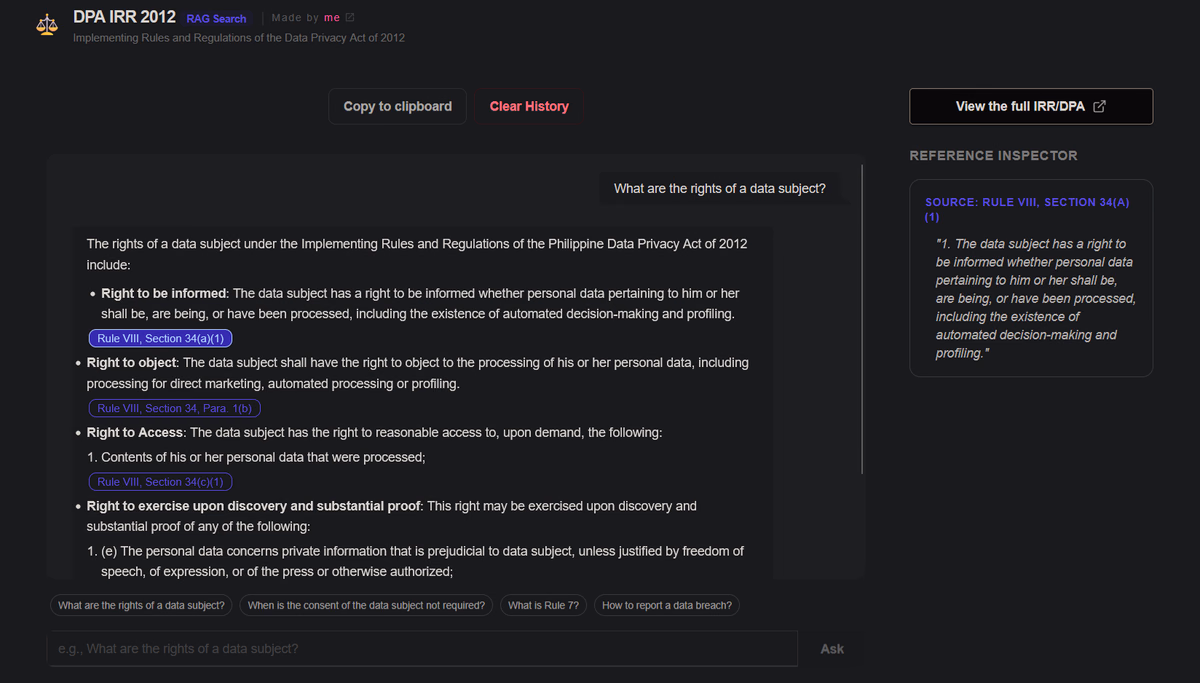 Screenshot of Data Privacy Act RAG